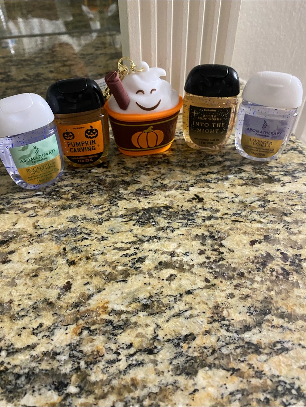 Bath & Body Works set pumpkin latte gel holder bag charm & 4 hand gels NWT